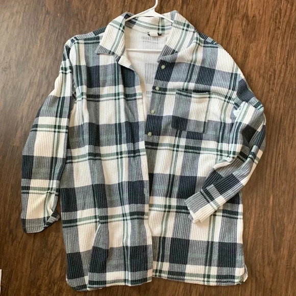 Plaid ribbed vintage button down - Picture 1 of 5